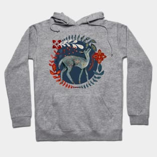 Nordic Folk Art Deer, Woodland Animal Folk Art Hoodie